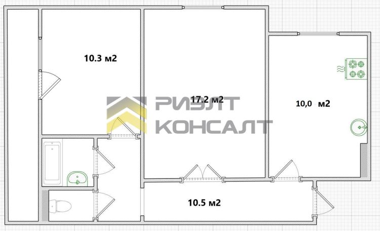 2-комн. квартира, Вторичка, 51.40м², 7/10 этаж миниатюра 12