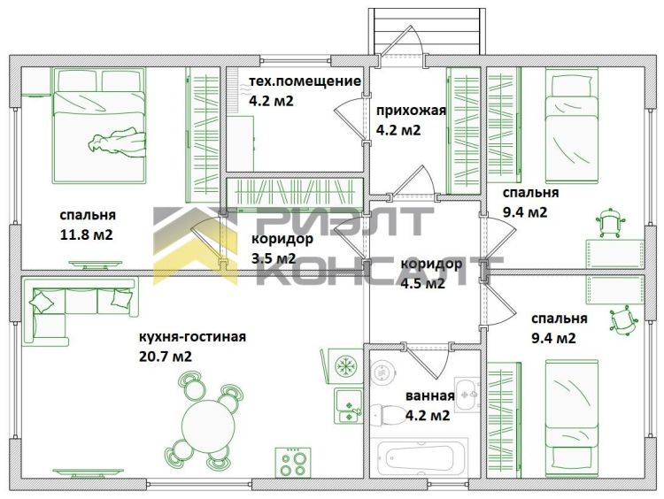 Дом, 82м², 10 соток, 1 этаж, 3 комн., стены: Сэндвич-панели миниатюра 6