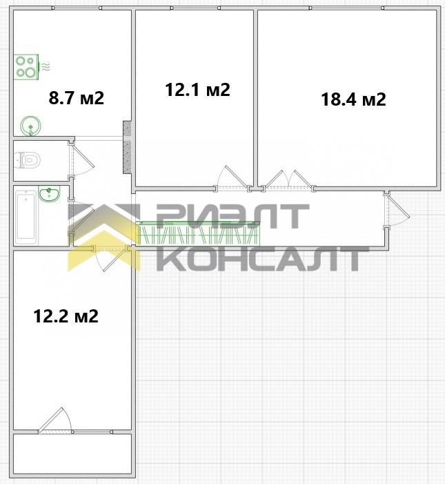 3-комн. квартира, Вторичка, 67.90м², 8/12 этаж миниатюра 32