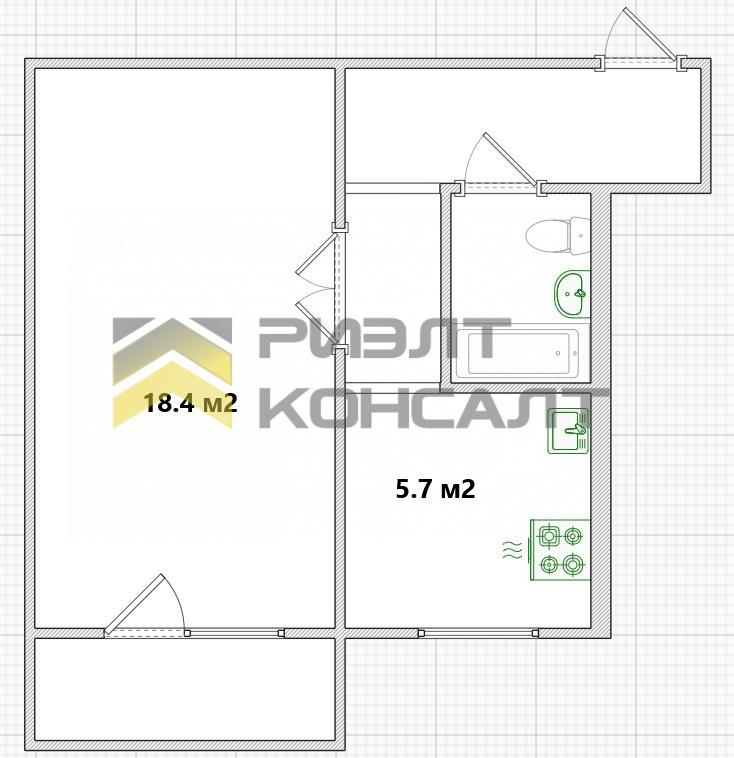 1-комн. квартира, Вторичка, 31.50м², 5/5 этаж миниатюра 2