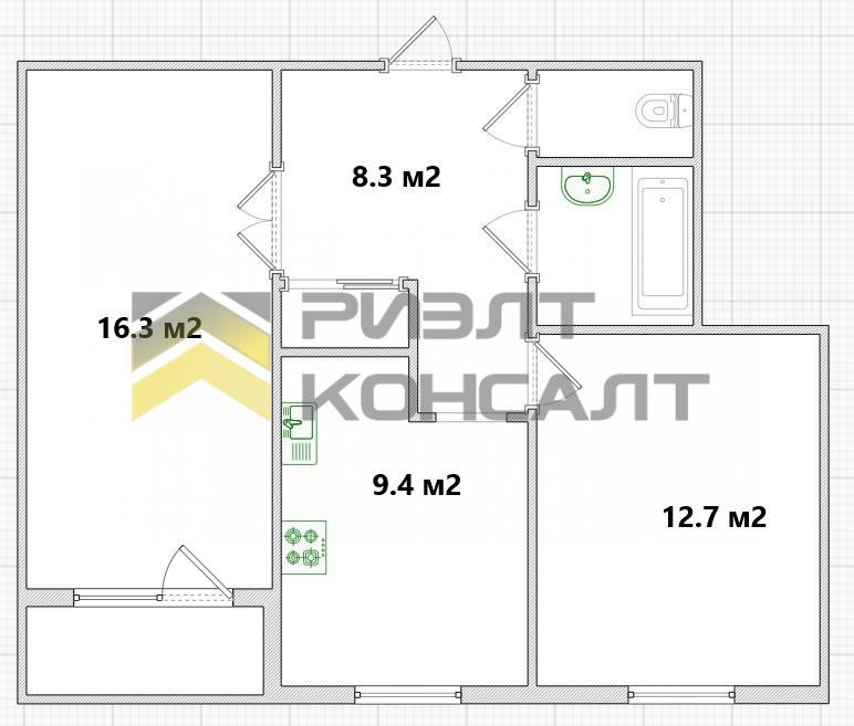2-комн. квартира, Вторичка, 51.90м², 5/5 этаж миниатюра 25