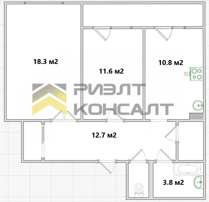 2-комн. квартира, Вторичка, 61м², 9/9 этаж миниатюра 33