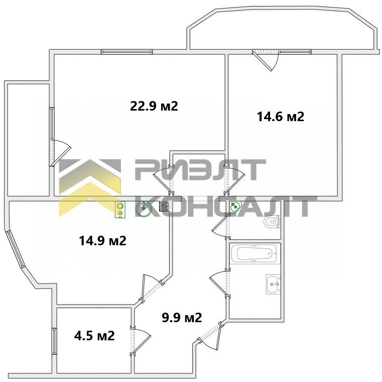 2-комн. квартира, Вторичка, 79.75м², 5/12 этаж миниатюра 20