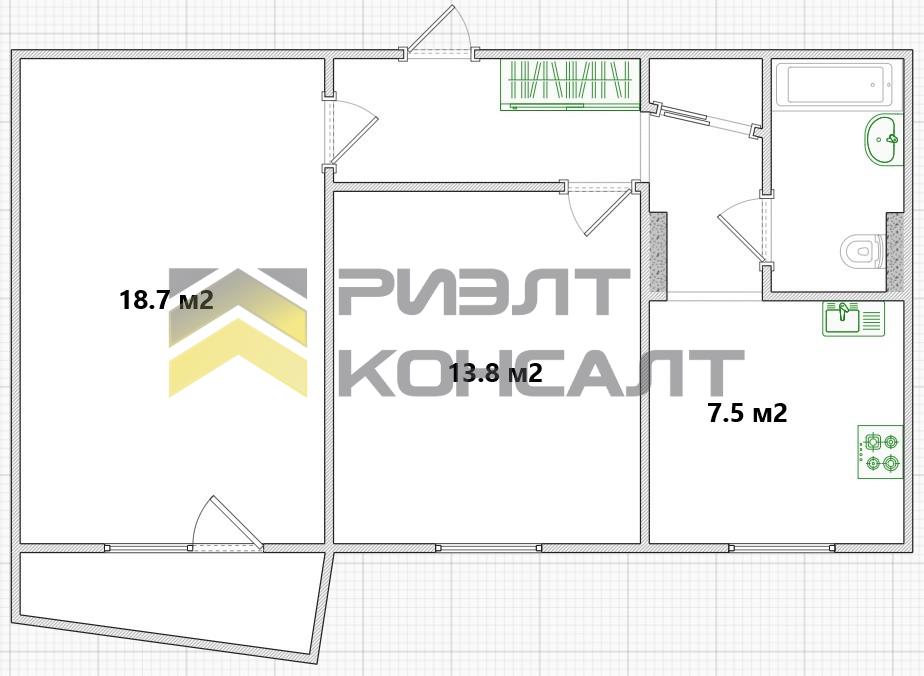 2-комн. квартира, Вторичка, 51.60м², 8/9 этаж миниатюра 36