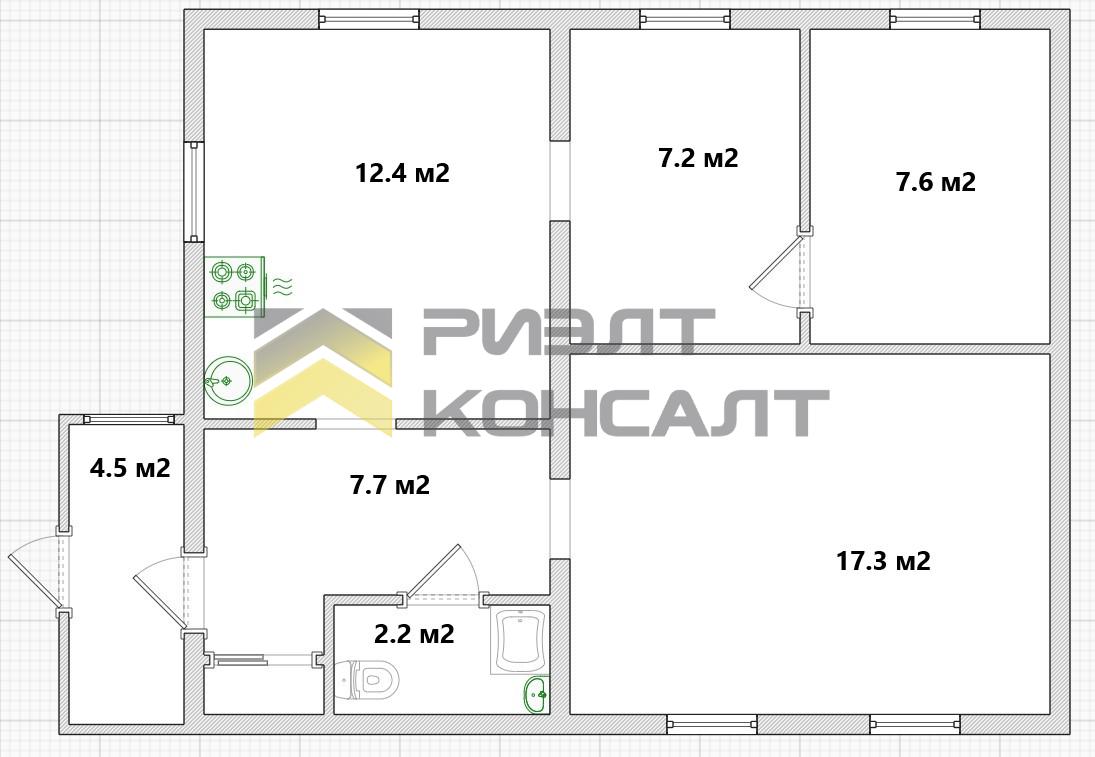 Дом, 58.90м², 4 соток, 1 этаж, 3 комн., стены: Кирпич миниатюра 23