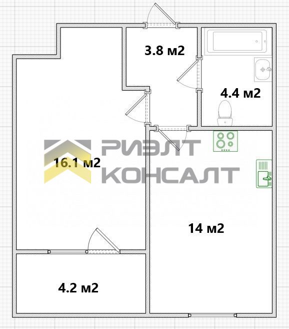 1-комн. квартира, Новостройка, 36.60м², 8/14 этаж миниатюра 7