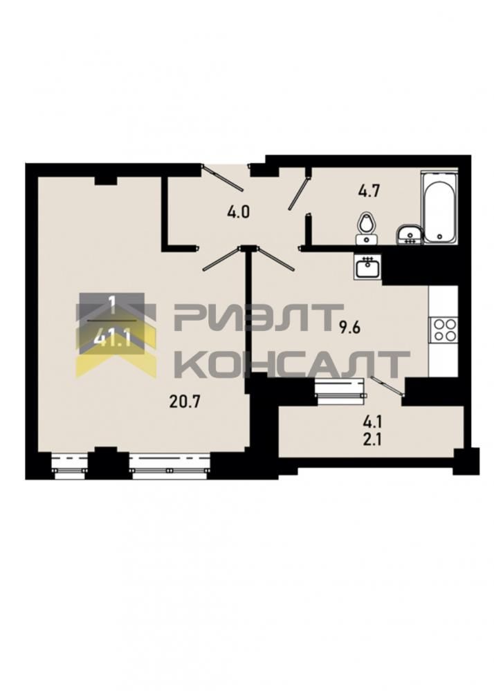 1-комн. квартира, Вторичка, 41м², 15/17 этаж миниатюра 19