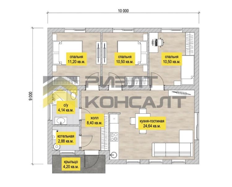 Дом, 91.80м², 10 соток, 1 этаж, 4 комн., стены: Газоблоки миниатюра 6