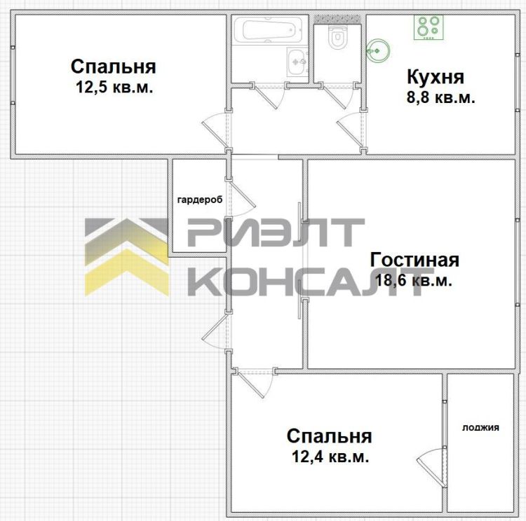 3-комн. квартира, Вторичка, 69.50м², 2/12 этаж миниатюра 3