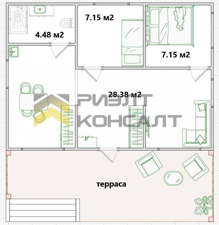 Дом, 72м², 8 соток, 1 этаж, 3 комн., стены: Сэндвич-панели миниатюра 16