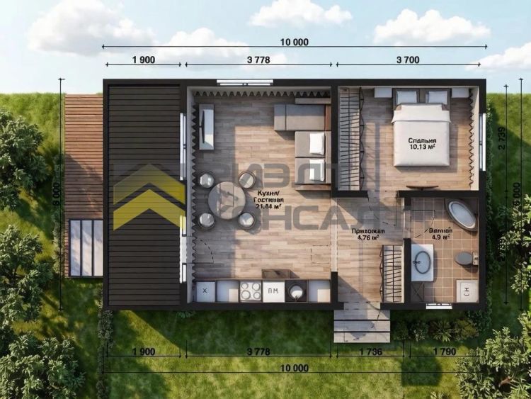 Дом, 56.60м², 10 соток, 1 этаж, 2 комн., стены: Сэндвич-панели миниатюра 4