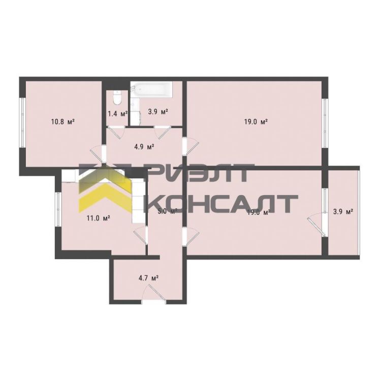 3-комн. квартира, Вторичка, 76.80м², 6/10 этаж миниатюра 9