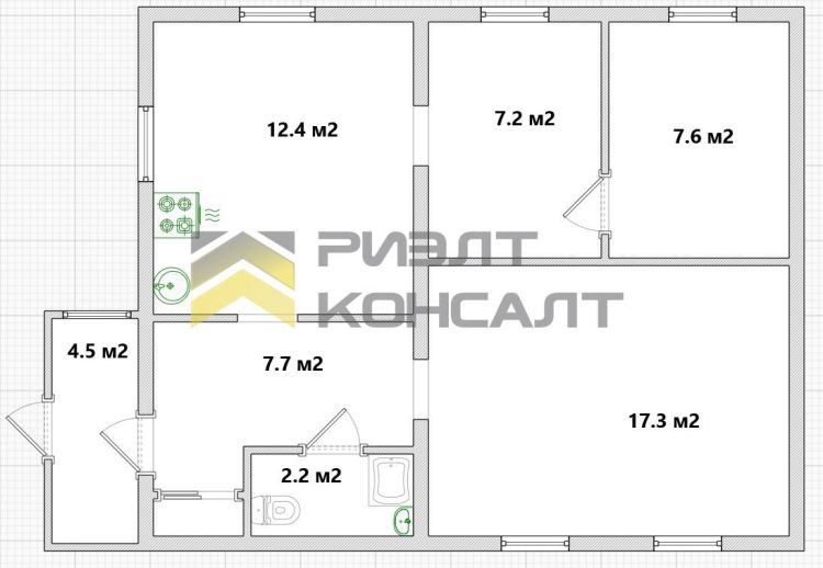 Дом, 54.80м², 4 соток, 1 этаж, 3 комн., стены: Кирпич миниатюра 23