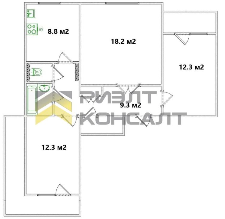 3-комн. квартира, Вторичка, 68.20м², 8/12 этаж миниатюра 24