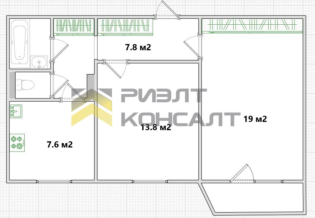2-комн. квартира, Вторичка, 52.30м², 4/9 этаж миниатюра 33