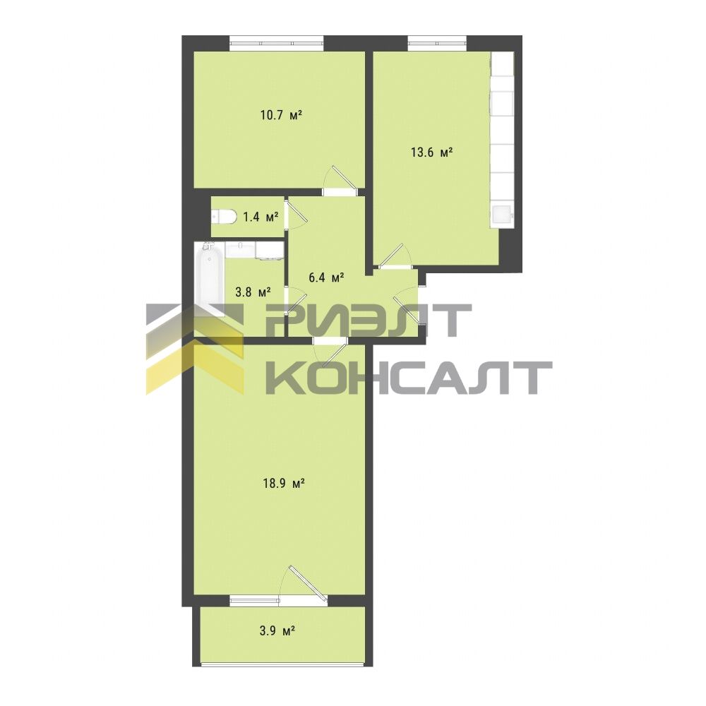 2-комн. квартира, Вторичка, 58м², 5/10 этаж миниатюра 8