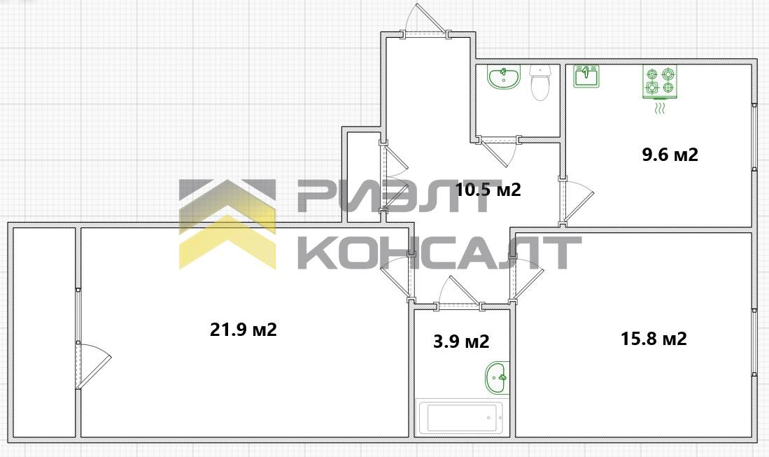 2-комн. квартира, Вторичка, 65.50м², 5/9 этаж миниатюра 24