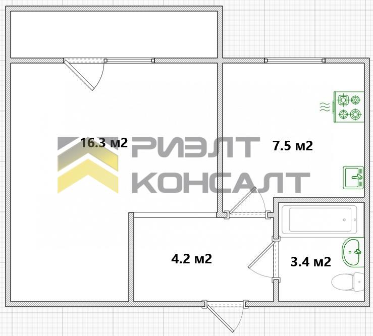 1-комн. квартира, Вторичка, 31.40м², 3/5 этаж миниатюра 18