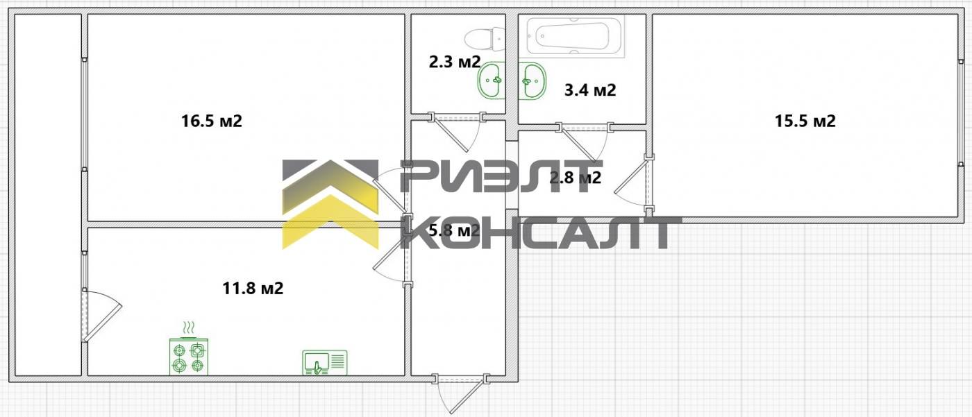2-комн. квартира, Вторичка, 59.60м², 6/15 этаж миниатюра 6