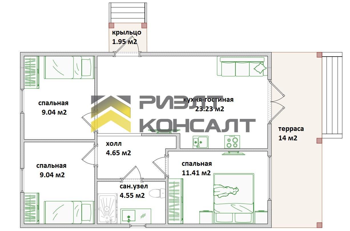 Дом, 80м², 8 соток, 1 этаж, 4 комн., стены: Бревно миниатюра 16
