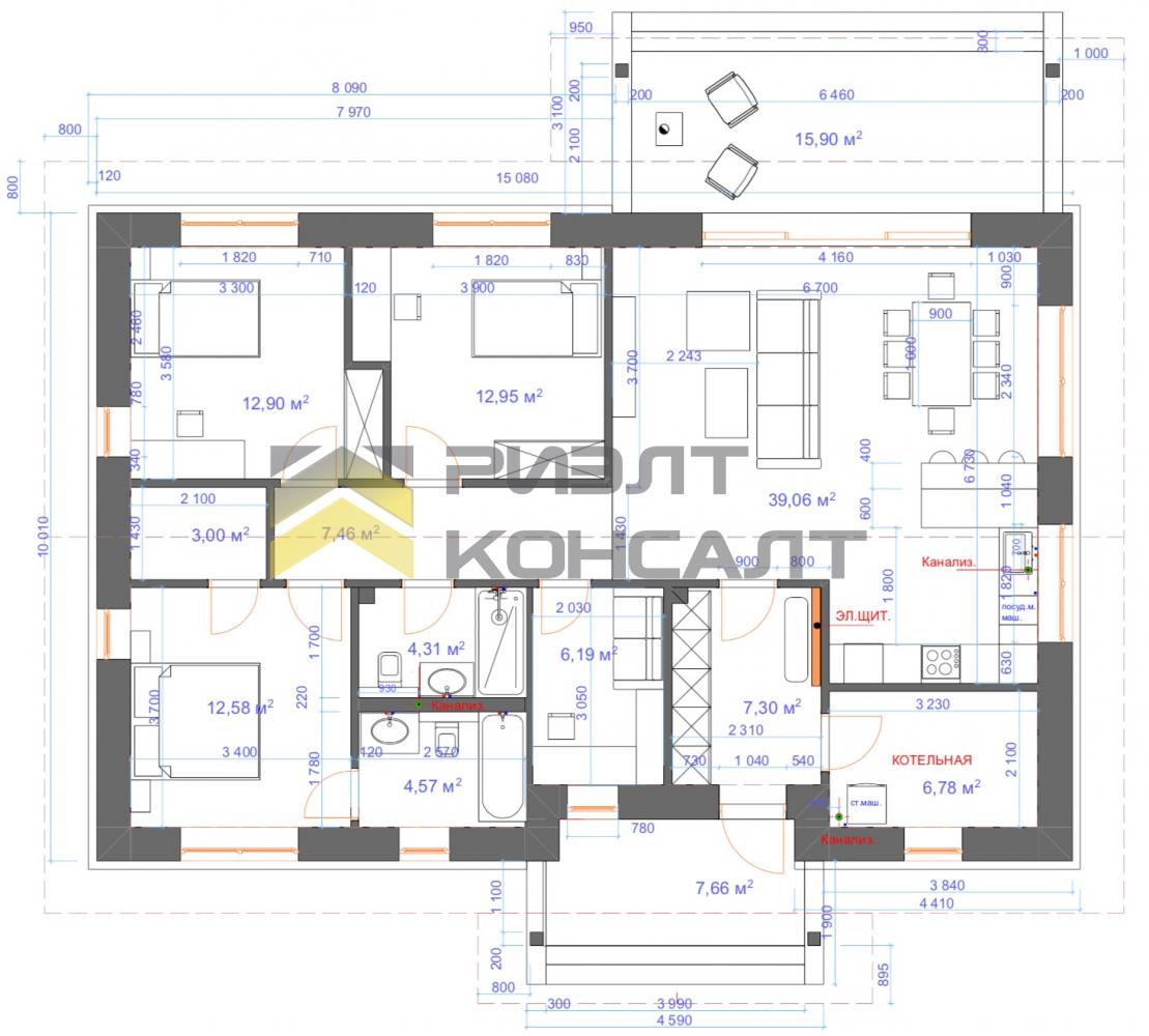 Коттедж, 125м², 8 соток, 1 этаж, 5 комн., стены: Кирпич миниатюра 21