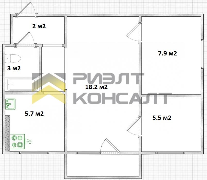 2-комн. квартира, Вторичка, 42.30м², 2/5 этаж миниатюра 23