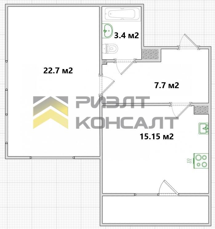 2-комн. квартира, Вторичка, 50.70м², 2/8 этаж миниатюра 9