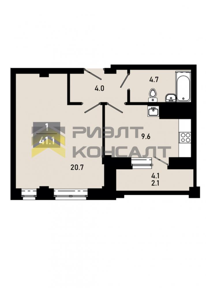 1-комн. квартира, Новостройка, 41.10м², 15/16 этаж миниатюра 12