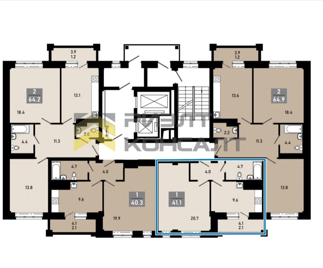 1-комн. квартира, Новостройка, 41.10м², 15/16 этаж миниатюра 13