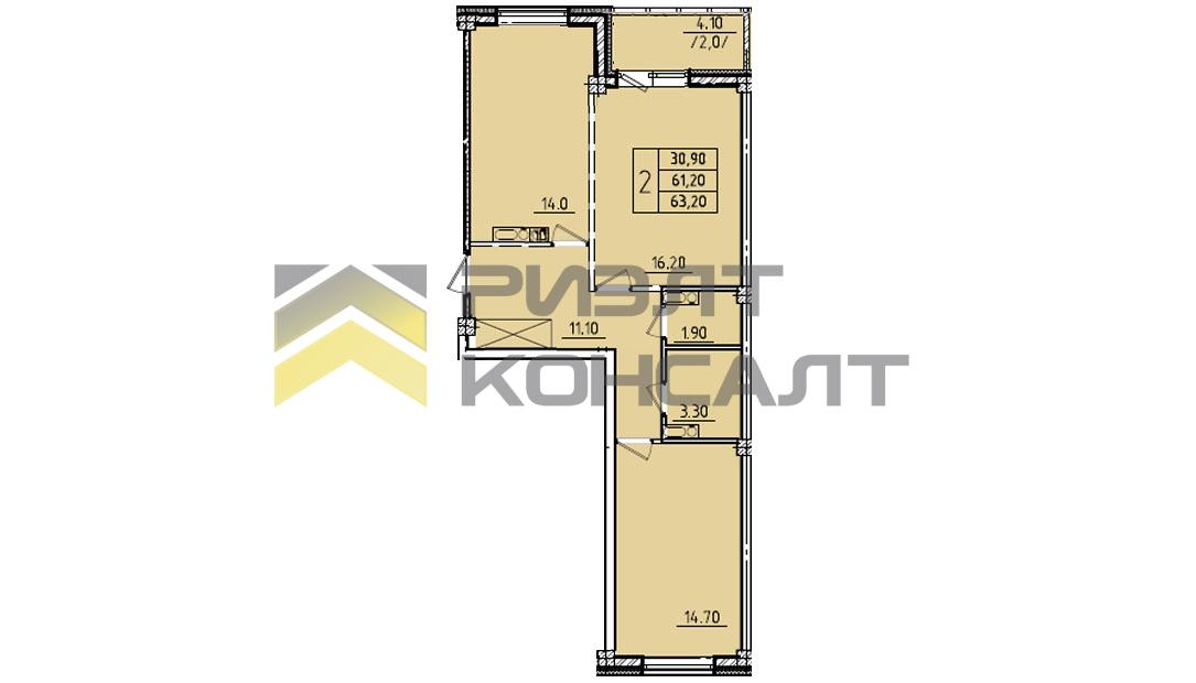2-комн. квартира, Вторичка, 64м², 7/10 этаж миниатюра 4