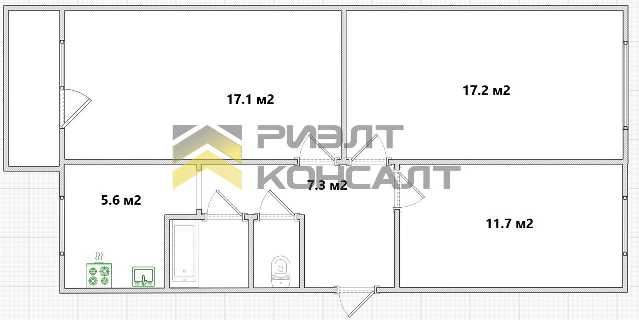 3-комн. квартира, Вторичка, 62м², 4/5 этаж миниатюра 13