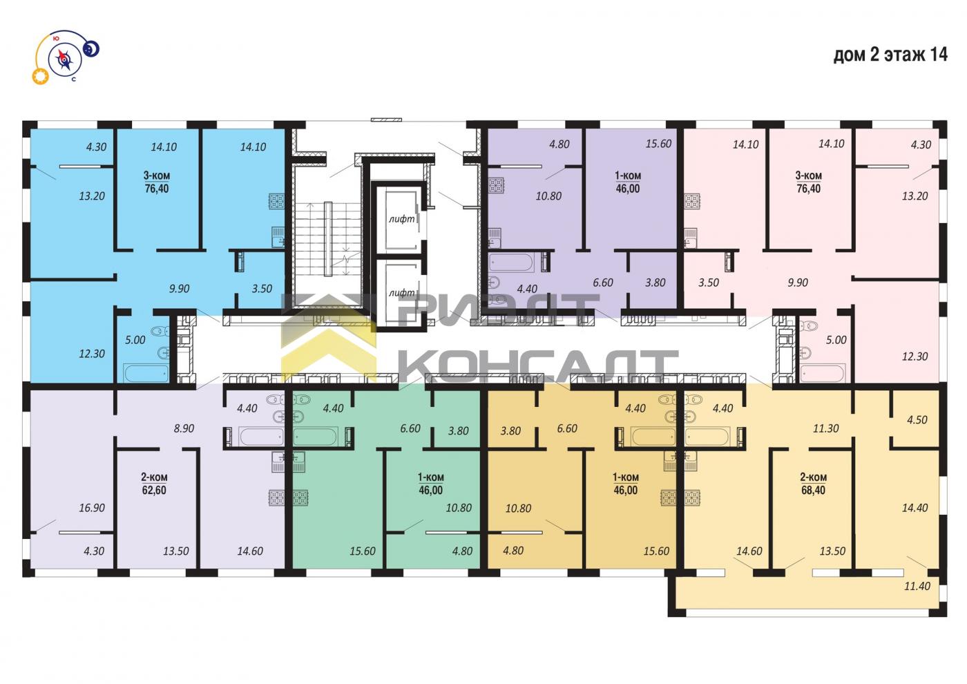 3-комн. квартира, Новостройка, 76.40м², 14/16 этаж миниатюра 7