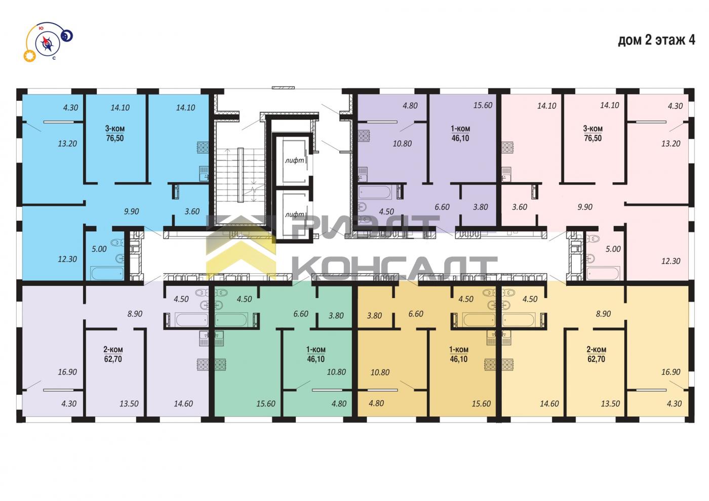 1-комн. квартира, Новостройка, 46.10м², 4/16 этаж миниатюра 7