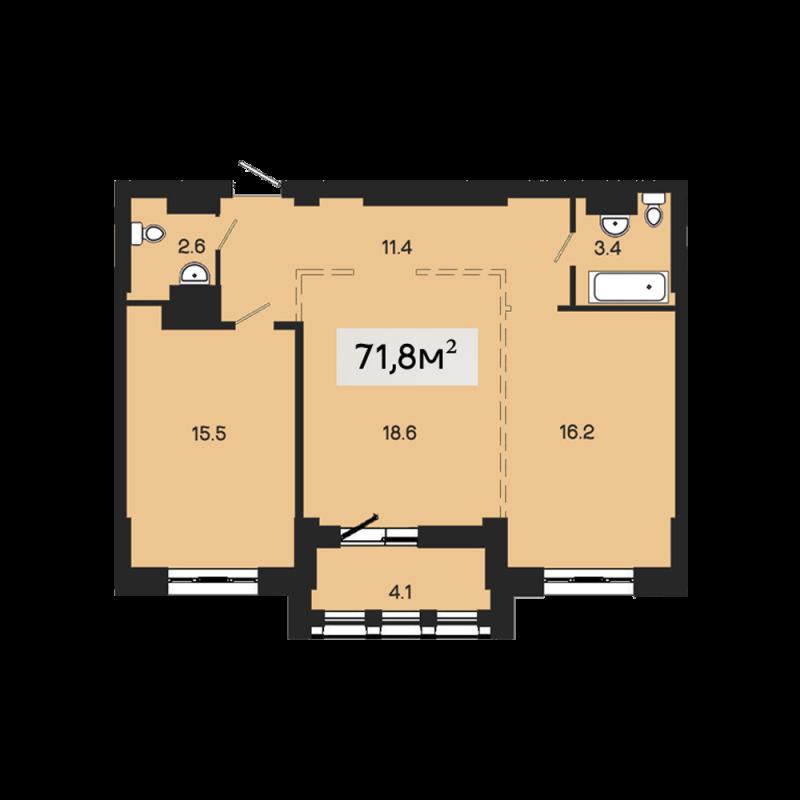 2-комн. квартира, Новостройка, 69.10м², 9/19 этаж