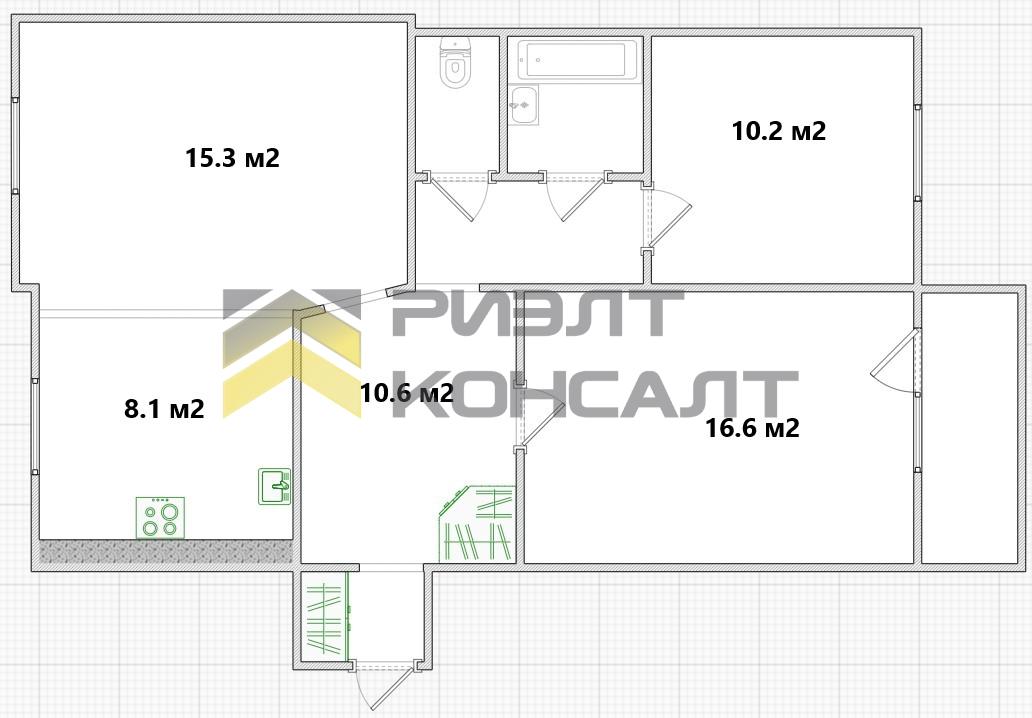 3-комн. квартира, Вторичка, 65.20м², 4/5 этаж миниатюра 6