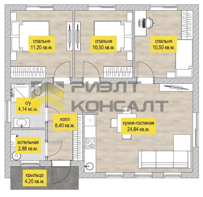 Дом, 100м², 5 соток, 1 этаж, 3 комн., стены: Газоблоки миниатюра 3