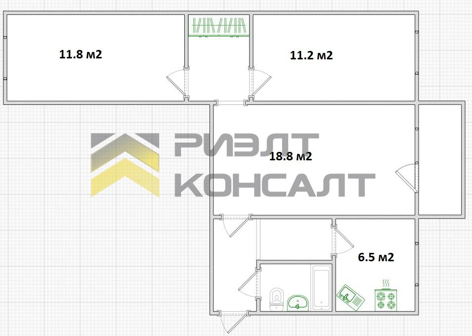 3-комн. квартира, Вторичка, 58.20м², 4/5 этаж миниатюра 18