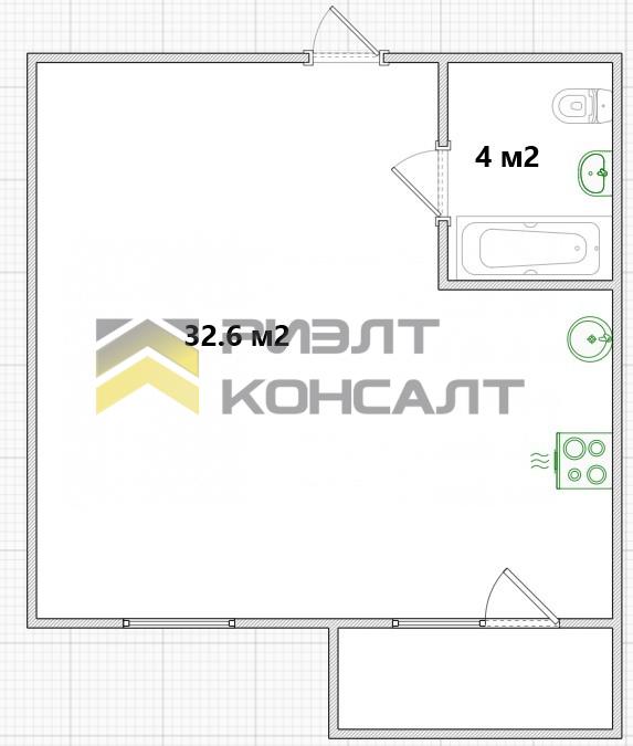 Студия, Вторичка, 36.60м², 3/13 этаж миниатюра 10