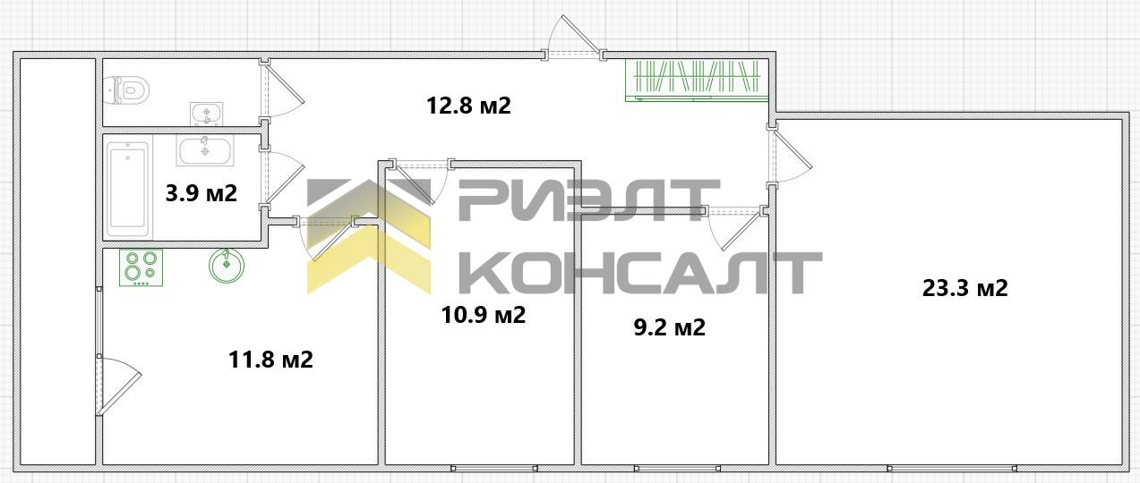 3-комн. квартира, Вторичка, 73.70м², 2/4 этаж миниатюра 15
