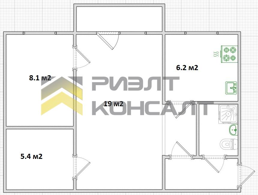 2-комн. квартира, Вторичка, 44.70м², 4/5 этаж миниатюра 5
