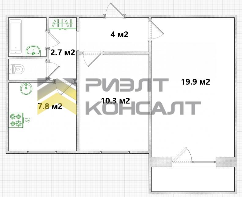 2-комн. квартира, Вторичка, 49.80м², 3/3 этаж миниатюра 24