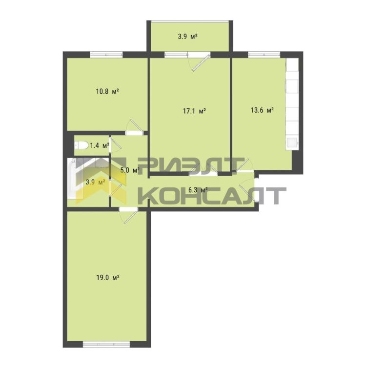3-комн. квартира, Вторичка, 76.90м², 8/10 этаж миниатюра 9