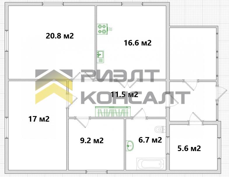 Дом, 87.40м², 9 соток, 1 этаж, 3 комн., стены: Кирпич миниатюра 24