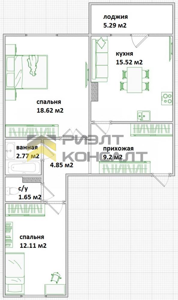 2-комн. квартира, Вторичка, 64.70м², 8/8 этаж миниатюра 21