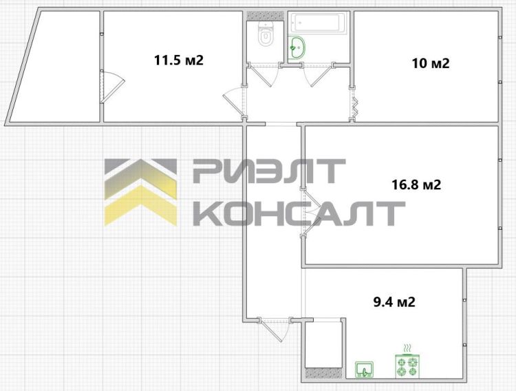 3-комн. квартира, Вторичка, 62.70м², 7/9 этаж миниатюра 17