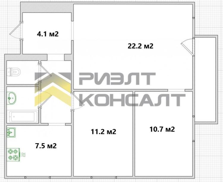 3-комн. квартира, Вторичка, 64.50м², 8/9 этаж миниатюра 33