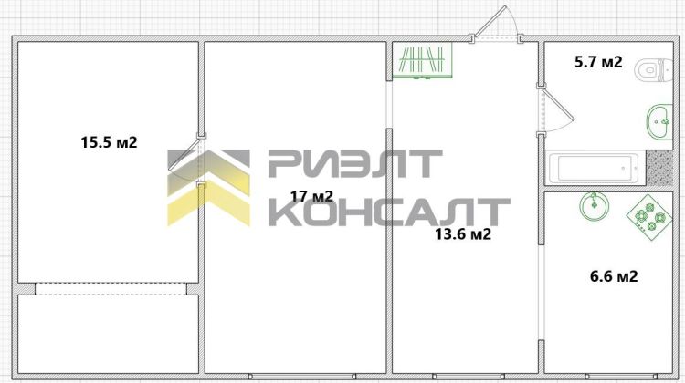 3-комн. квартира, Вторичка, 59м², 6/10 этаж миниатюра 38