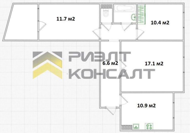 3-комн. квартира, Вторичка, 63.90м², 2/9 этаж миниатюра 23