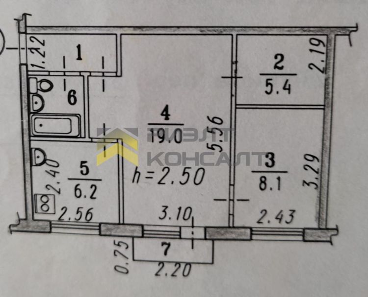 2-комн. квартира, Вторичка, 44.70м², 4/5 этаж миниатюра 6