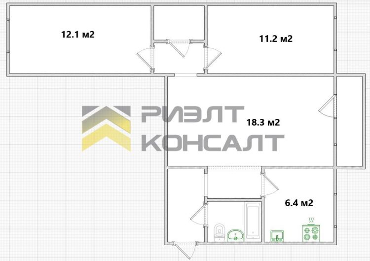 3-комн. квартира, Вторичка, 58м², 1/5 этаж миниатюра 16
